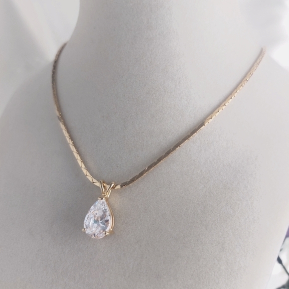 Vargas H.G.E. Faux Diamond Tear Drop Necklace Vintage 1940's 17 Inches - Picture 10 of 11